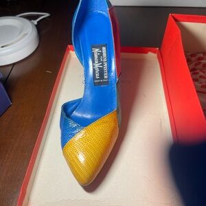 Andrea pfister red blue green yellow 7.5 vintage Colorblock Leather Heels